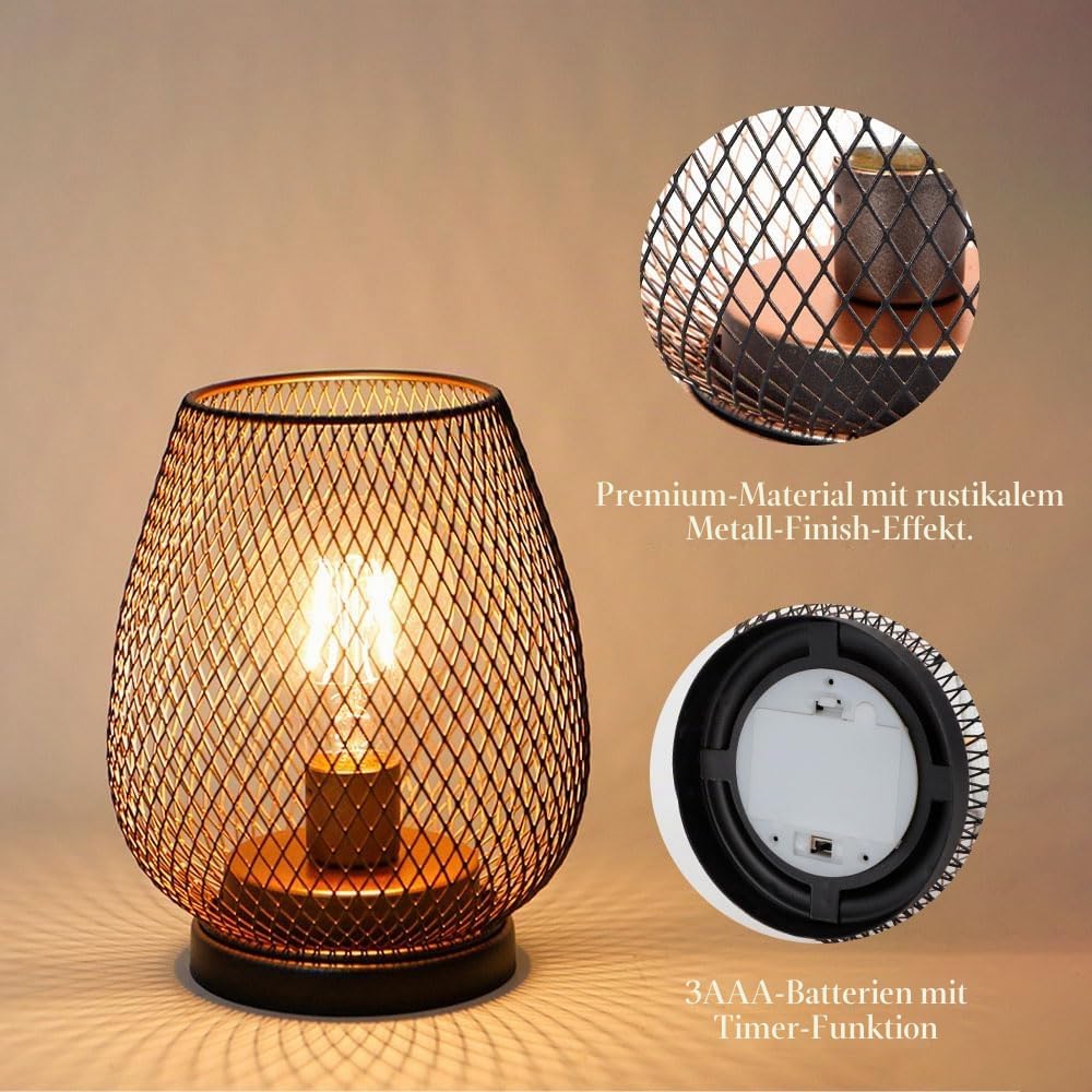 TRIROCKS Set Von 2 Outdoor Vintage Dekorative Batteriebetriebene Tischlampe Metallkäfig Kabellose La