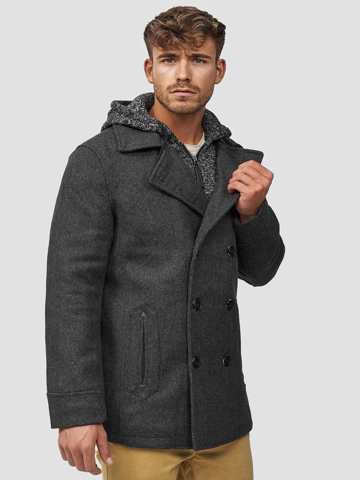Indicode Herren Cliff Kurzmantel mit Stehkragen | Wollmantel Herrenmantel Mantel S Black mix, S Blac