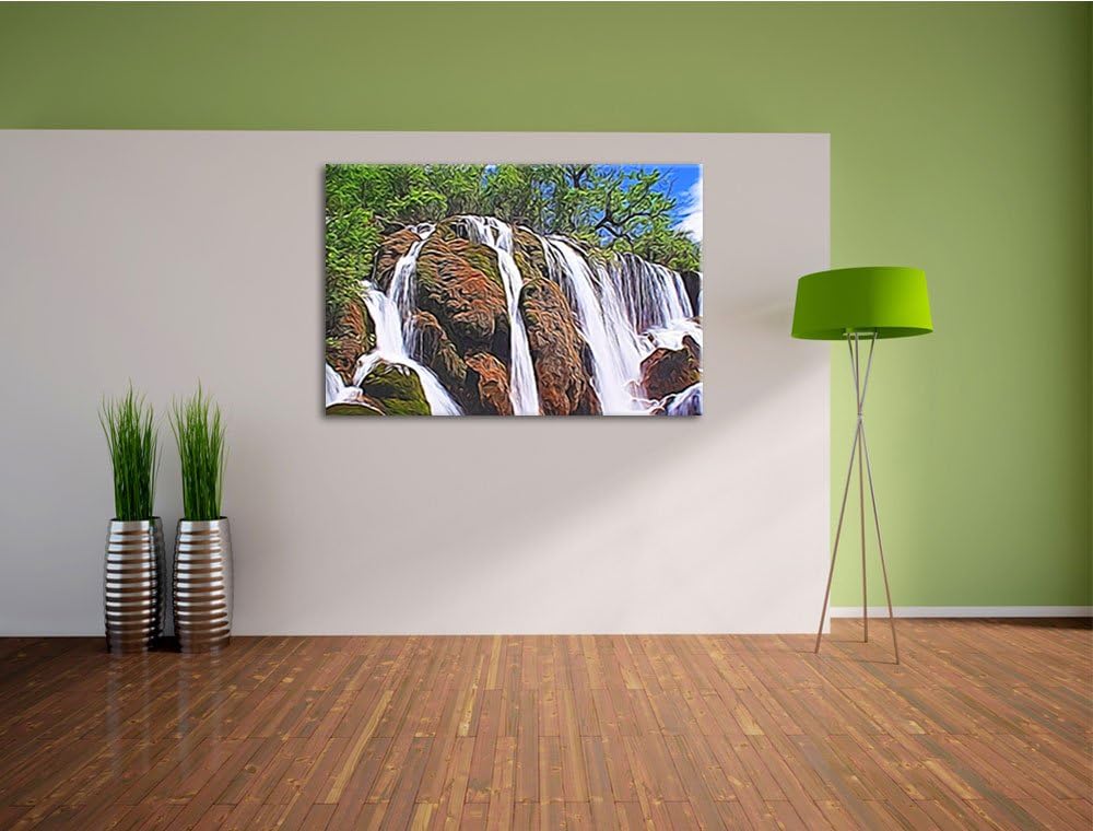 Wasserfall abstrakt Format: 120x80 auf Leinwand, XXL riesige Bilder fertig gerahmt mit Keilrahmen, K