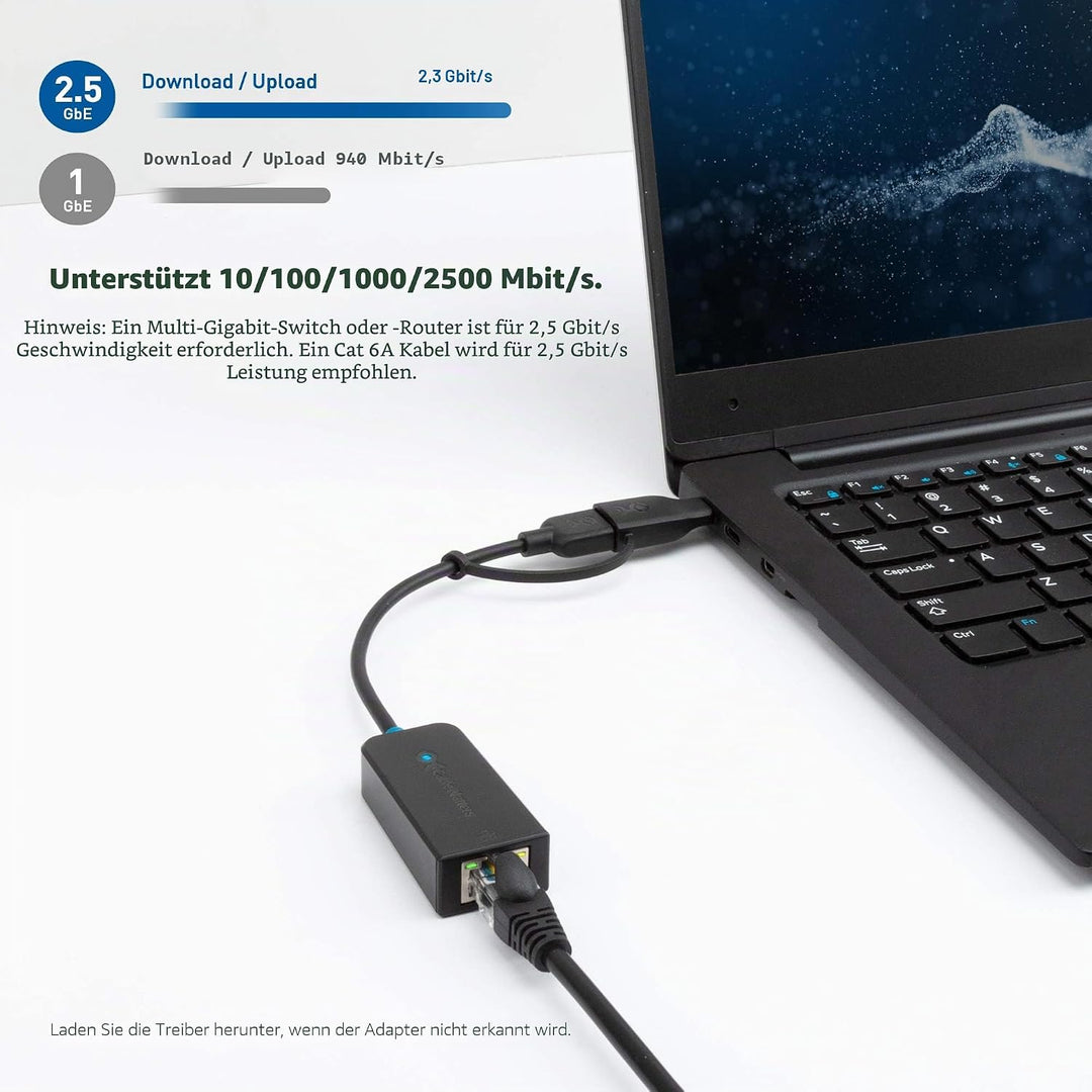 Cable Matters USB auf 2,5 Gigabit Ethernet Adapter (USB Netzwerkadapter, LAN USB Adapter) - unterstü