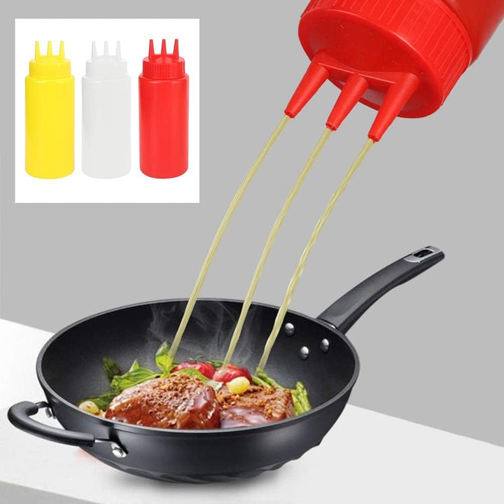 6 Stück Squeeze-Flasche, 3-Loch-Plastik-Squeeze-Gewürzflasche mit Deckel für Salatdressing, Saucen,