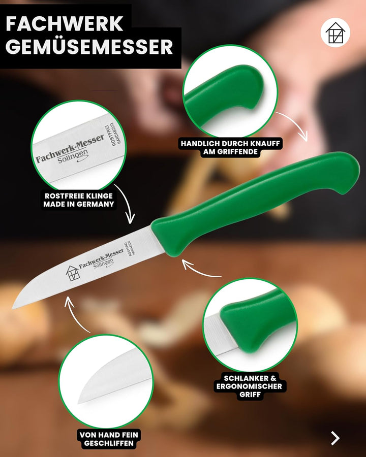 Fachwerk Gemüsemesser 4er Set – Küchenmesser mit 7,5cm Klinge, Schälmesser aus rostfreiem Edelstahl