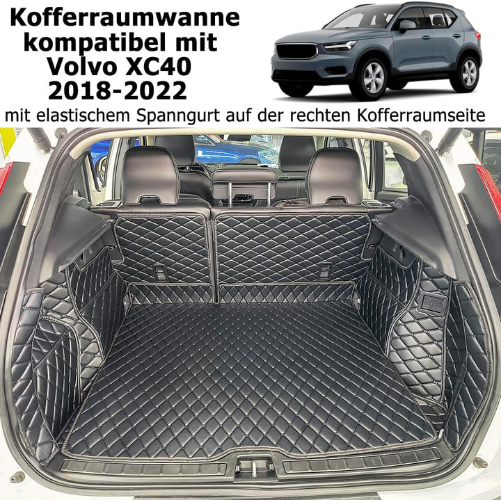 Kofferraumwanne kompatibel mit Volvo XC40 2018–2022 (mit elastischem Spanngurt auf der rechten Koffe
