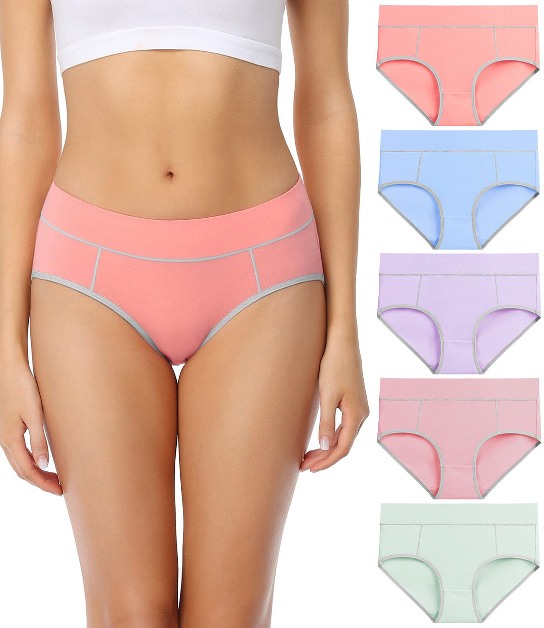 wirarpa Unterhosen Damen Midi Taille Slip Baumwolle Bequeme Unterwäsche Mehrpack XS Mul02-5er Pack,