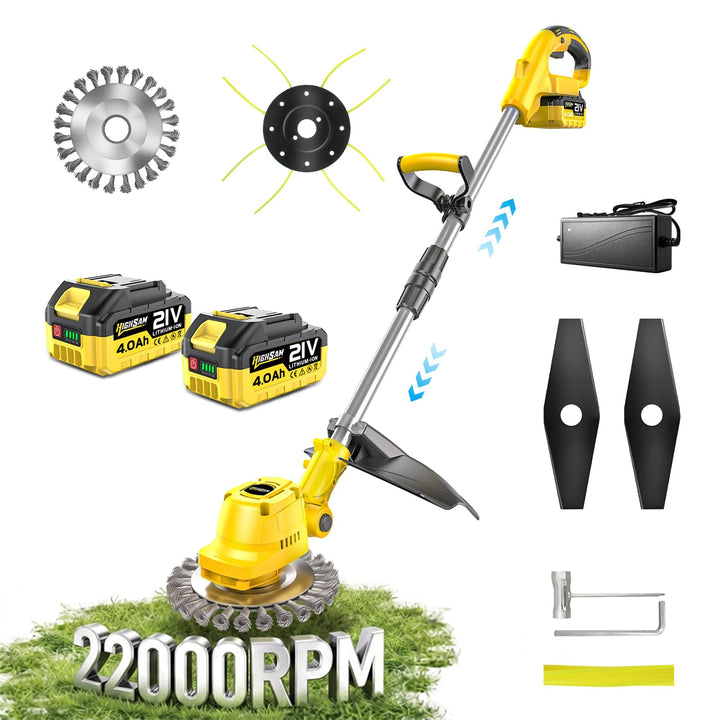 4-in-1 Akku-Rasenmäher mit Unkrautbürste und Zwei 4.0Ah Akkus, 9 Zoll Bürstenloser Motor Multi-Kling