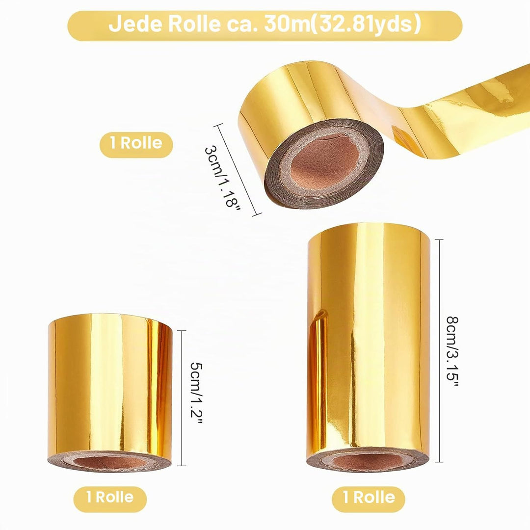 SUPERFINDINGS 3 Rollen 3 Grösse Gold Heissfolienprägepapier Wärmeübertragungsfolienpapier Heissfolie
