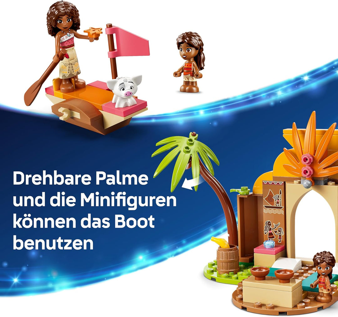 LEGO ǀ Disney Vaiana Vaianas Hütte und Boot - Lernspielzeug mit 2 Mini Puppen und Pua Tierfigur - Ge