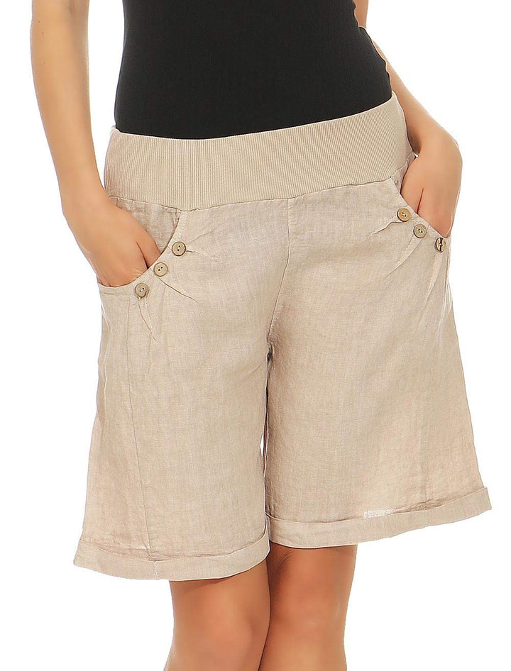 Malito Damen Bermuda aus Leinen | Shorts für den Strand | lässige Kurze Hose | Pants - Hotpants 8024