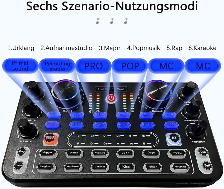 RUBEHOOW Mixer Kit mit Live Soundkarte, DJ Controller und BM800 Mikrofon für Live-Auftritte, Aufnahm