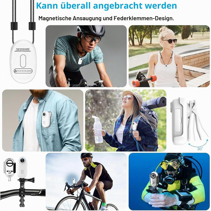 Mini-Sportkamera, 4 K, tragbar, POV, 120 ° Weitwinkel, Sportkamera mit Clip hinten, 360 °, Audio- un