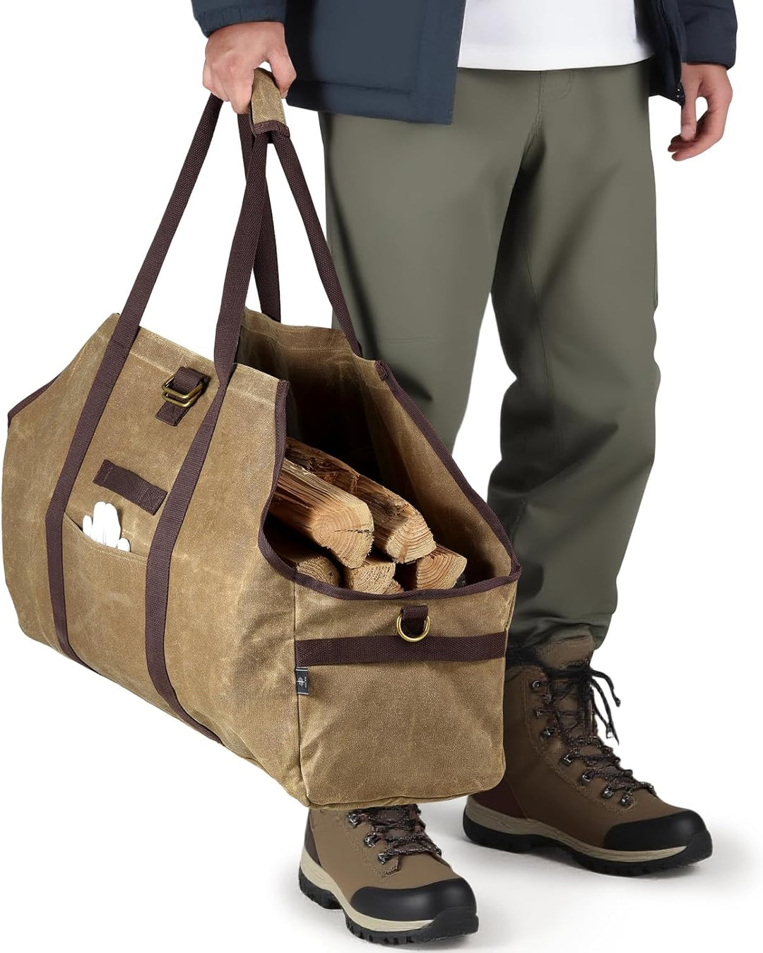 kaminholztasche Kaminholz Holzkorb Tragetasche Brennholztasche Kaminholzträger gewachstes Segeltuch