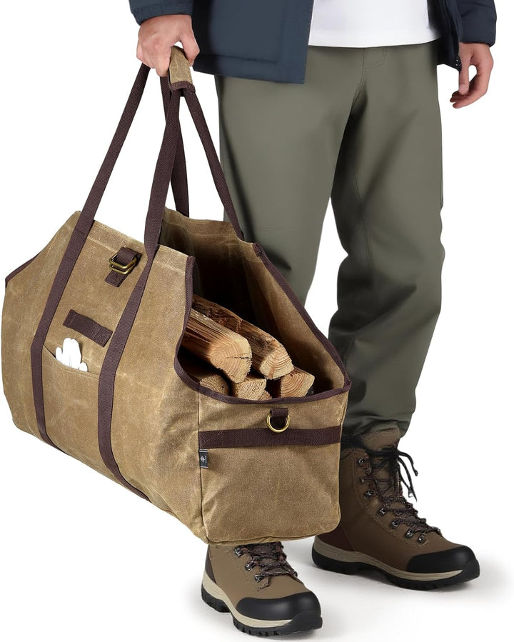 kaminholztasche Kaminholz Holzkorb Tragetasche Brennholztasche Kaminholzträger gewachstes Segeltuch