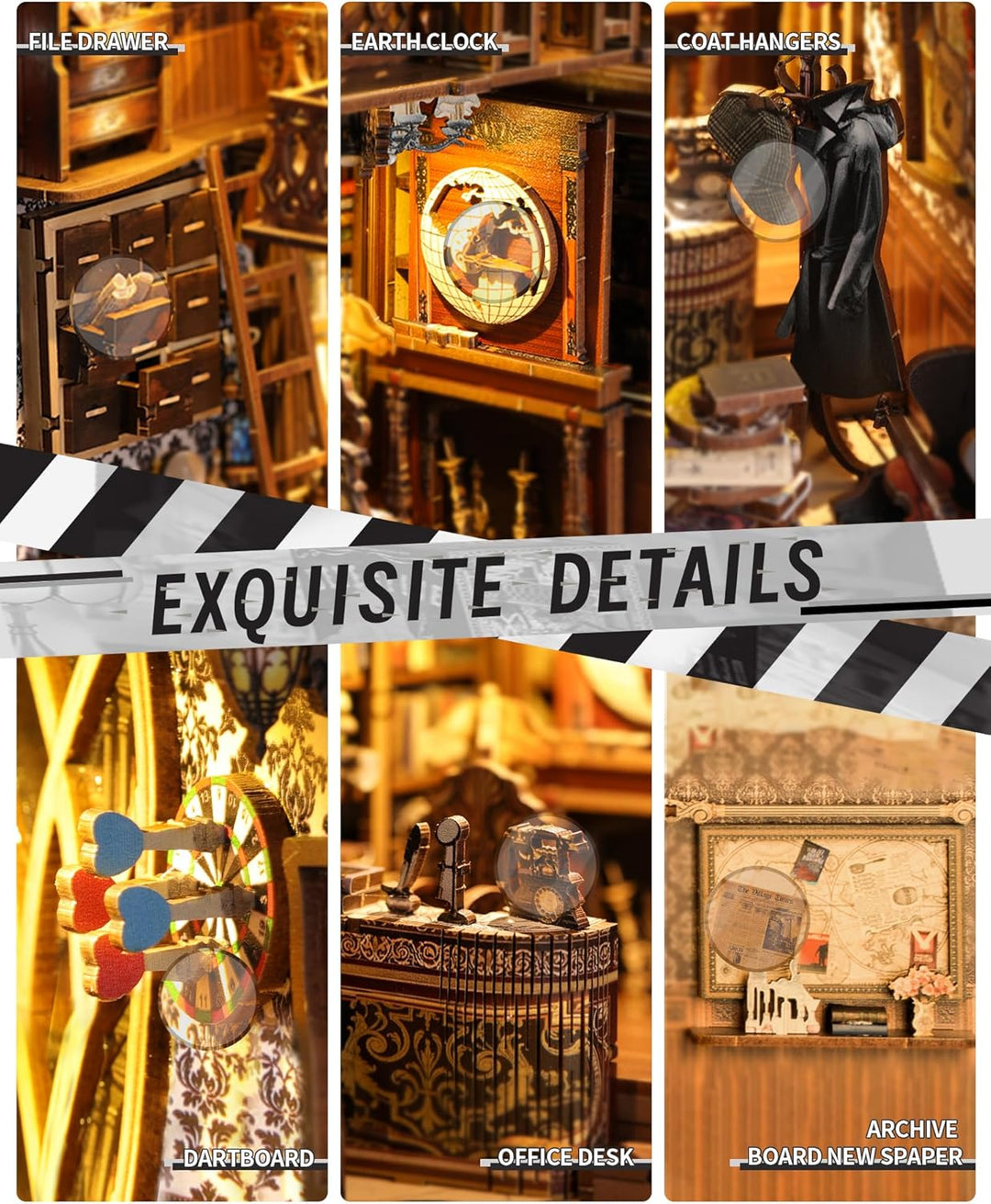 Quanquer Book Nook Kit-Detektivbüro Mit Staubschutzhülle Miniatur Puppenhaus Bücherregal 3D Holzpuzz