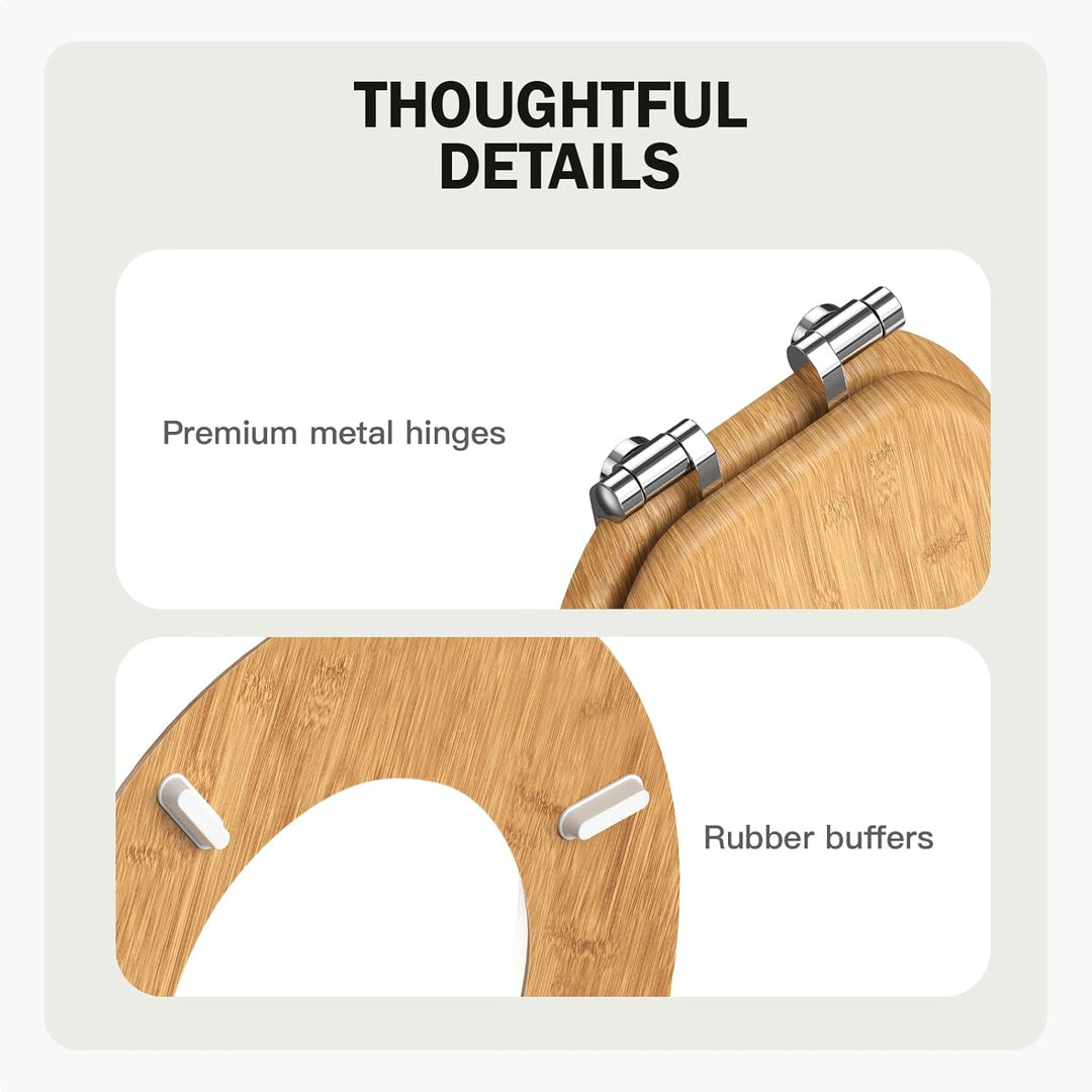 Pipishell O-förmiger Klodeckel mit Absenkautomatik Holz und glatten Metallscharnieren, MDF-Toiletten