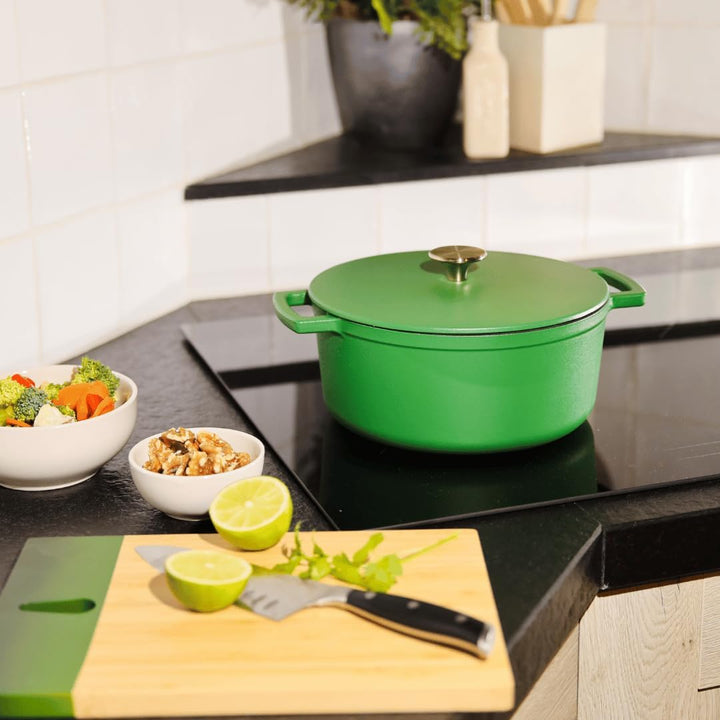 Cook & Pan - Go Green Gusseiserner Bräter 24 cm - 4 Liter-Induktionsgeeignet-PFAS frei -Antihaft- wä