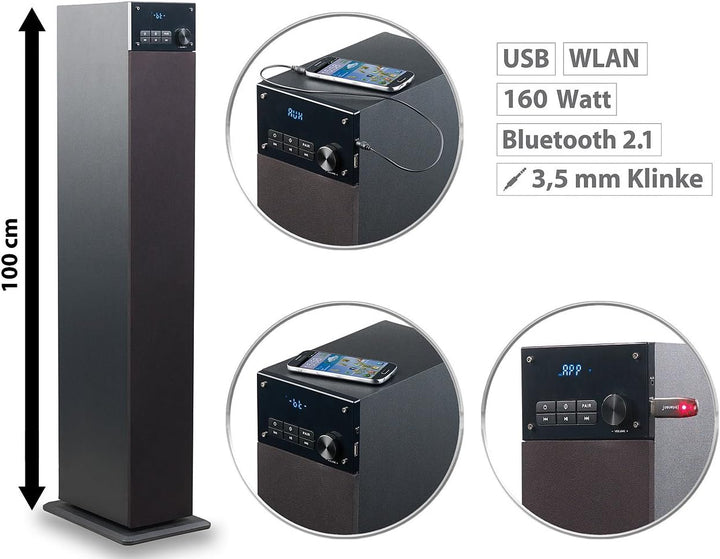 auvisio Lautsprecherturm: 2.1-Multiroom-Turmlautsprecher m. WiFi, Bluetooth, USB-Anschluss, 160W (So