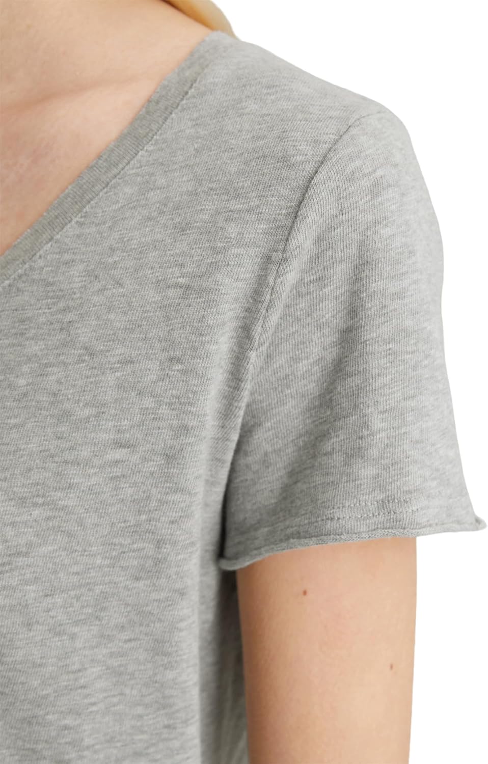 Marc O'Polo Denim Damen T-Shirt aus Bio-Baumwolle mit V-Ausschnitt XXS Grau, XXS Grau