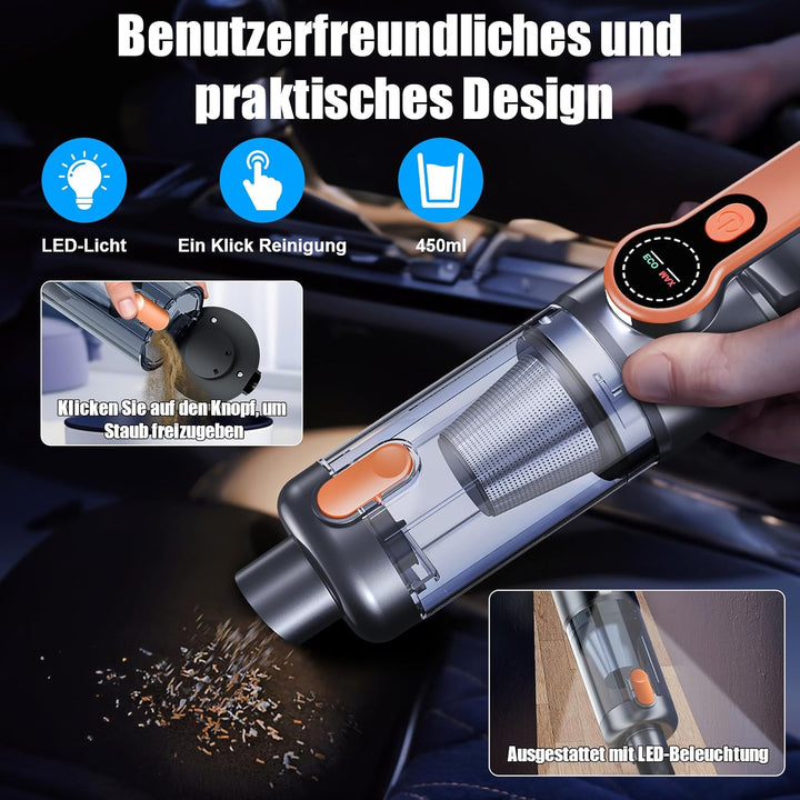 Handstaubsauger, 26000 Pa Akku Staubsauger Kabellos, One-Touch Staubentleerung, Bürstenloser Motor,