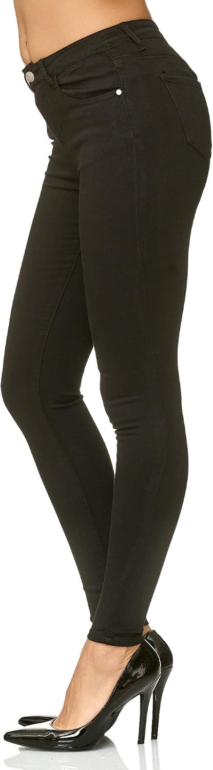 Elara Damen Slim Fit Hose Highwaist Jeans Chunkyrayan 36 Slim Schwarz, 36 Slim Schwarz