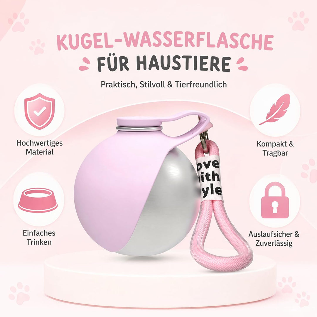 Tragbare Trinkflasche Hunde für Unterwegs, 285ml Edelstahl Hundetrinkflasche mit Faltbarem Silikonna