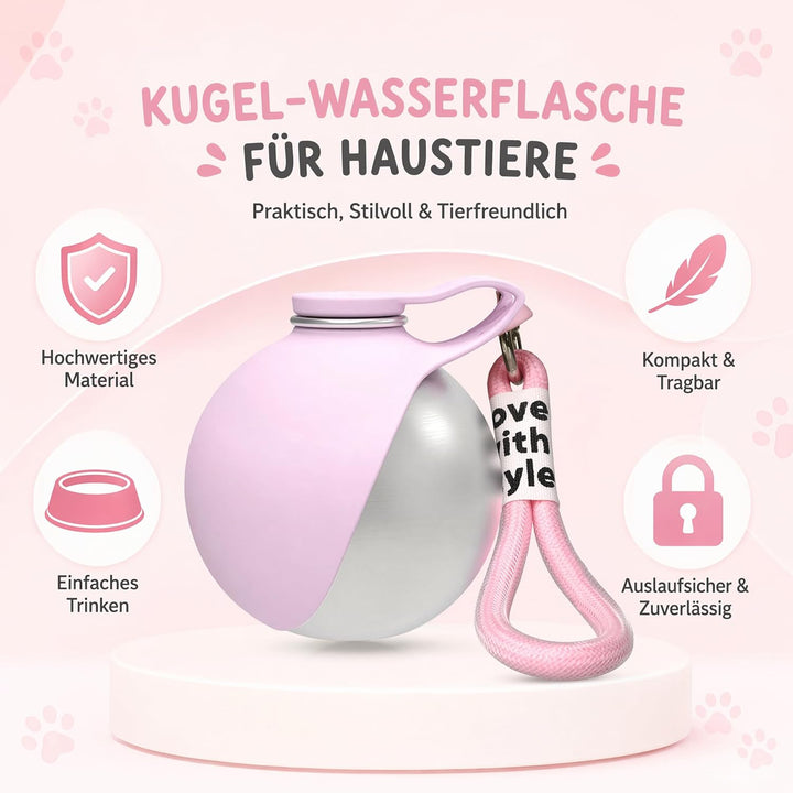 Tragbare Trinkflasche Hunde für Unterwegs, 285ml Edelstahl Hundetrinkflasche mit Faltbarem Silikonna