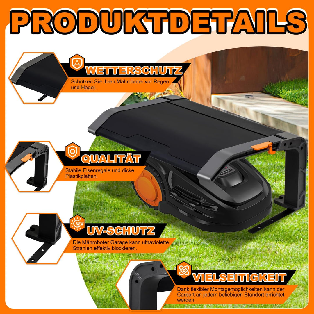 Schutzüberdachung für Rasenroboter Klappbare Mähroboter Garage mit Dach und UV-Schutz, ideal gegen R