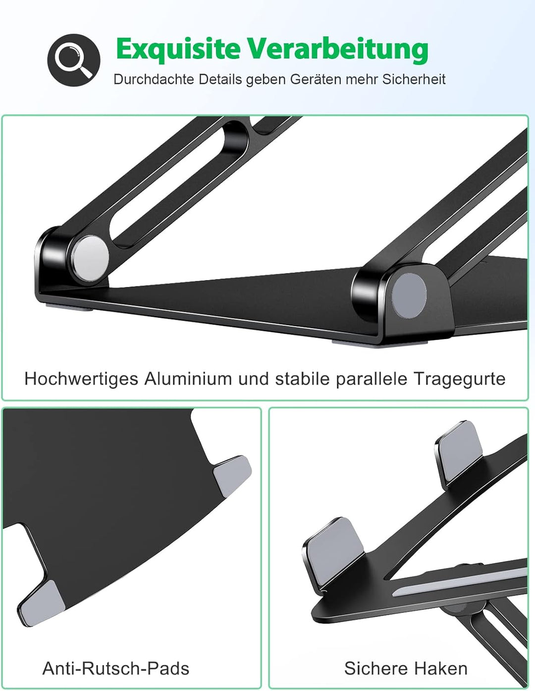 Glangeh Laptop Ständer Aluminium Robust, Belüfteter Ergonomisch Laptop Stand mit Höhenverstellbarer,