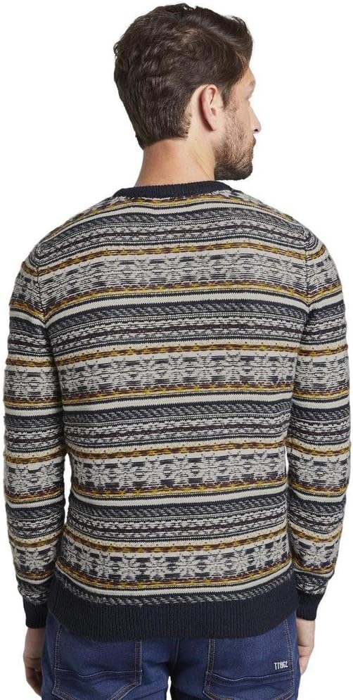 TOM TAILOR Herren Pullover &amp; Strickjacken winterlicher Jacquard-Pullover Blue Jacquard,XL,20841,6000