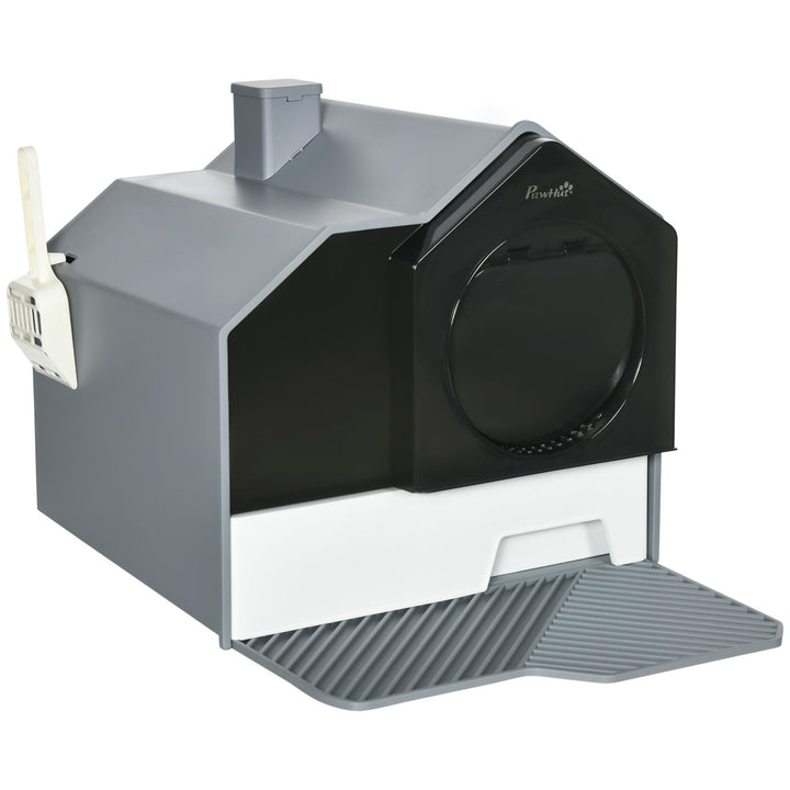 PawHut Katzentoilette Katzenklo mit Bodenwanne, Schaufel, Filter, Toilette mit Haube für Katzen bis