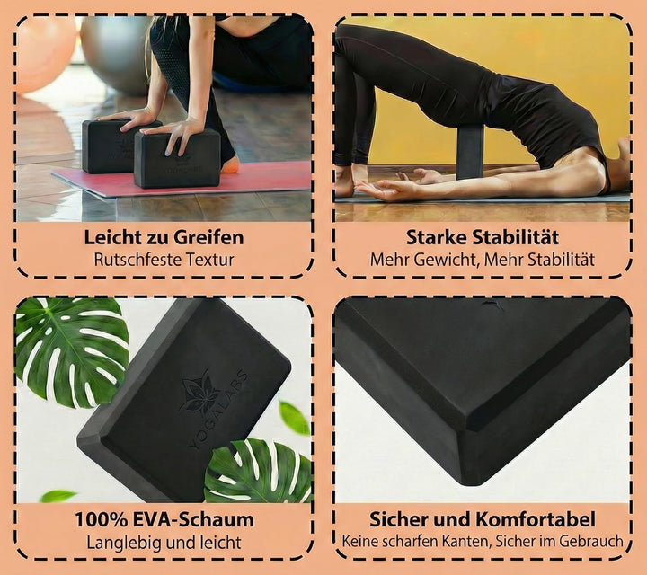 Yogablock aus EVA Schaum – Rutschfester Yoga Block 23 x 15 x 7,5 cm – Stabiler Pilates Block für Yog