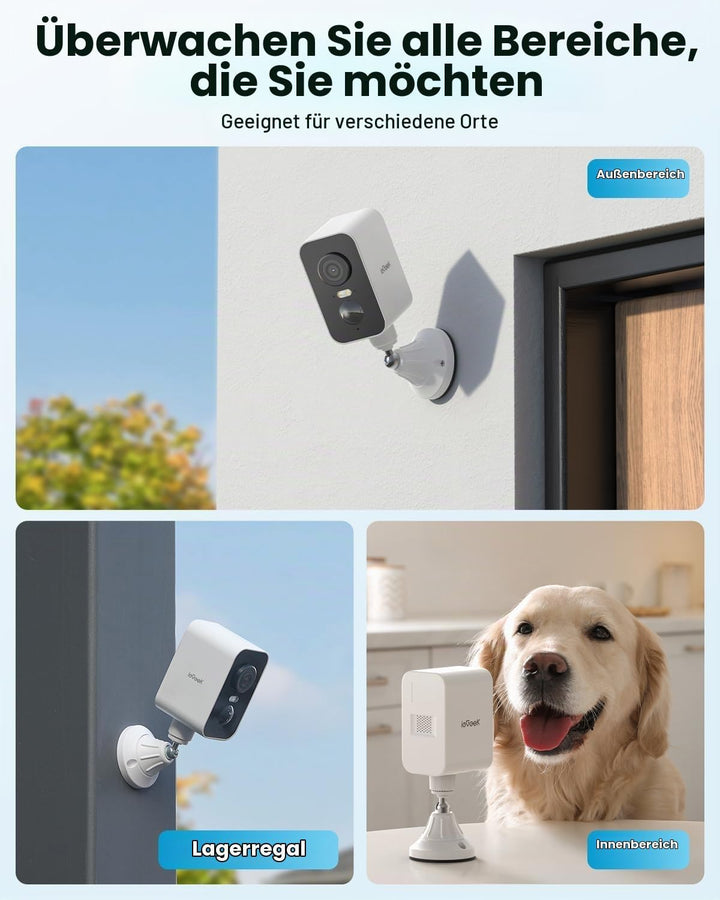 ieGeek 2K Überwachungskamera Aussen Akku mit Magnetische Montage, WLAN Kabellose Überwachungskamera