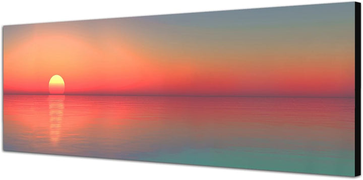 Paul Sinus Art Panoramabild auf Leinwand und Keilrahmen 150x50cm Meer Horizont Sonnenuntergang Spieg
