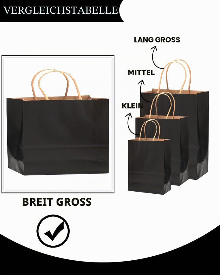 Gcardist 100 Stück Schwarz-Geschenktüten aus Papier mit Henkeln–12.6"x4.3"x10"-Tüten Breite Tasche P