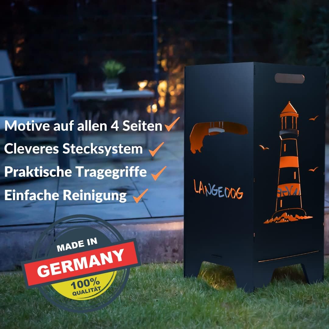Feuertonne Mit Insel Motiv |Stabiles Stecksystem Mit Tragegriffen | Besonders Robust & Aus Hochwerti