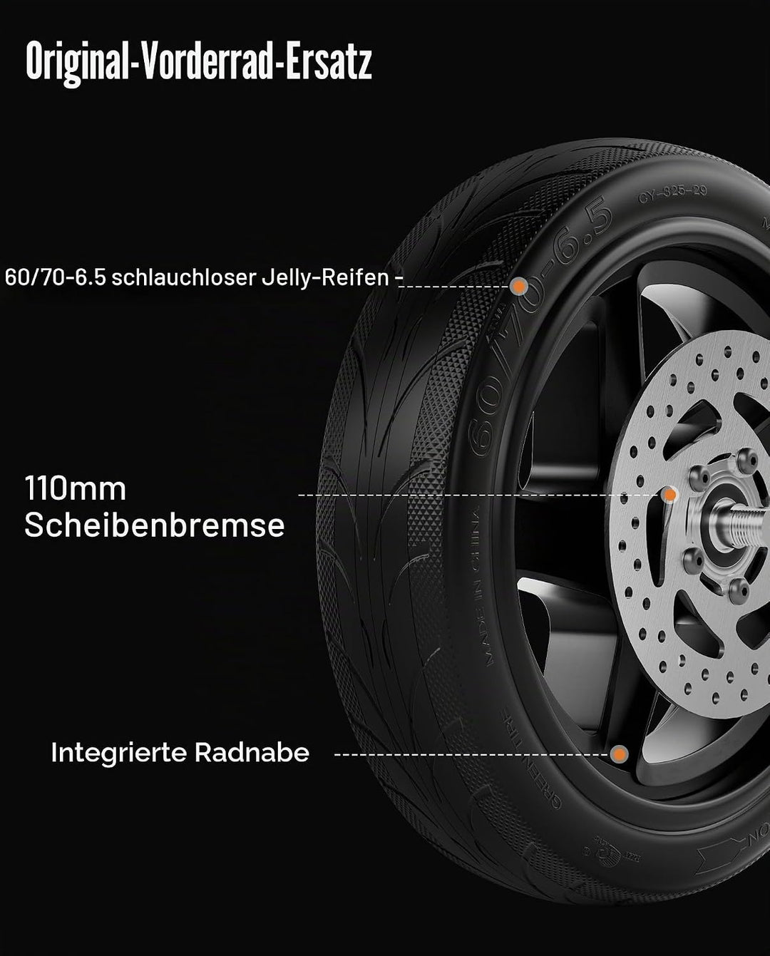 60/70-6,5 Vorderachssatz kompatibel mit Segway Ninebot F2 / F2Plus / F2 Pro, volle 10-Zoll-Vorderräd
