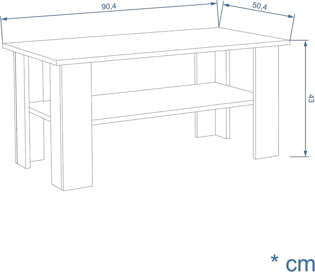 KOMTO Couchtisch Weiss Vienna - Wohnzimmertisch Modern Couchtisch Holz 90 x 50 x 43 cm Tisch Wohnzim