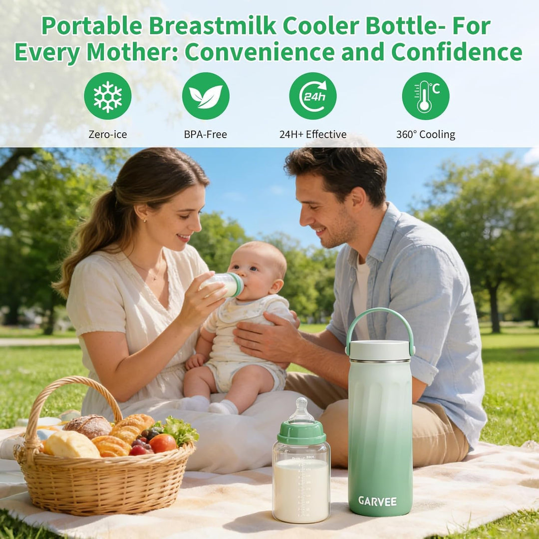 Muttermilch Kühlbox Tragbar mit 2x300ml Flaschen – 24h Kühlen & Warmhalten, 360° Isolierung – Stillz