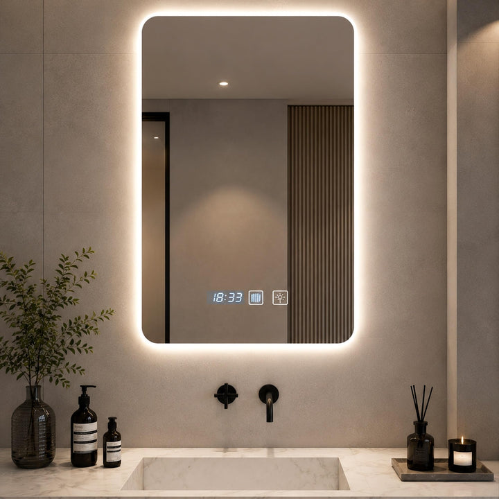 Viugreum 50x70cm Badezimmerspiegel, LED Badspiegel mit BeleuchtungWandspiegel LED Badspiegel mit Bel