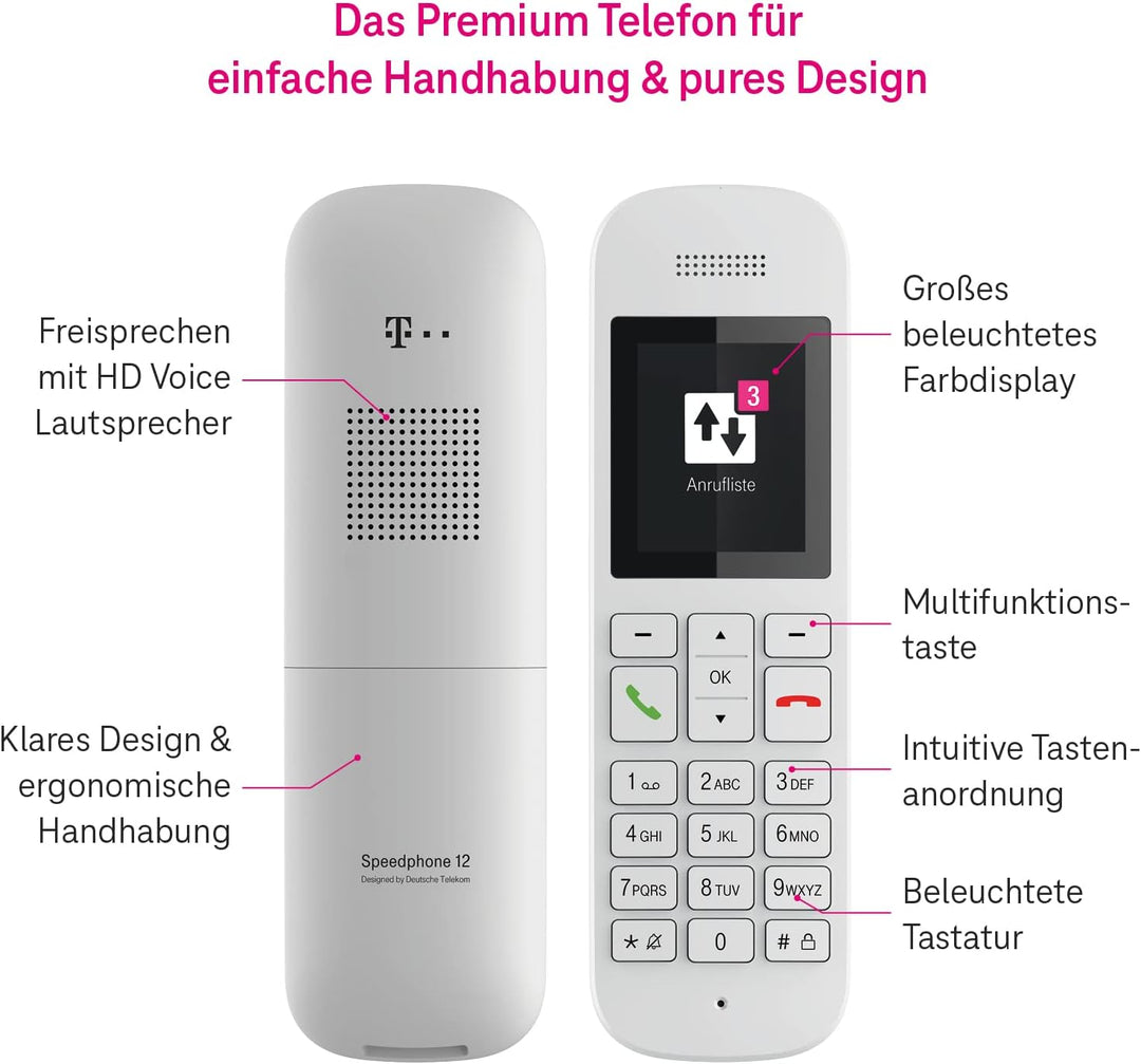 Telekom Festnetztelefon Speedphone 12 in Weiss schnurlos | Zur Nutzung an aktuellen Routern mit inte