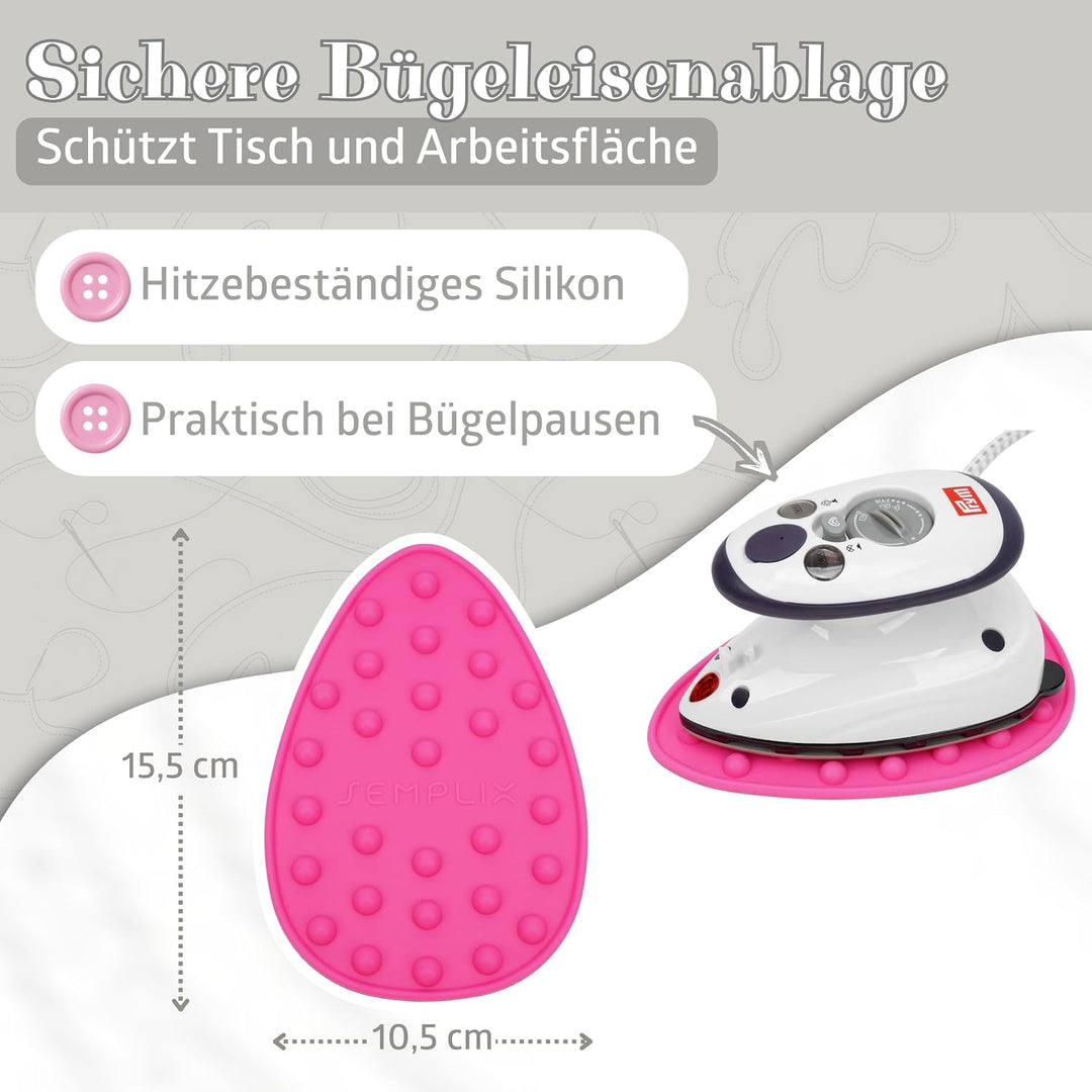 Prym Mini Dampf Bügeleisen Mit SEMPLIX Silikon Ablage Im Set (Pinky), Kleines Leichtes Dampf Bügelei