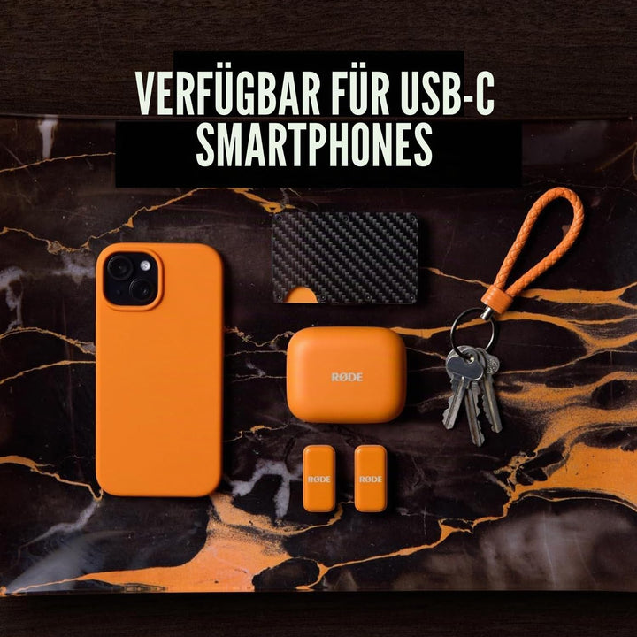 Rode Wireless Micro Drahtloses Mikrofon-System USB-C für Smartphones Orange mit keepdrum Mikrofasert