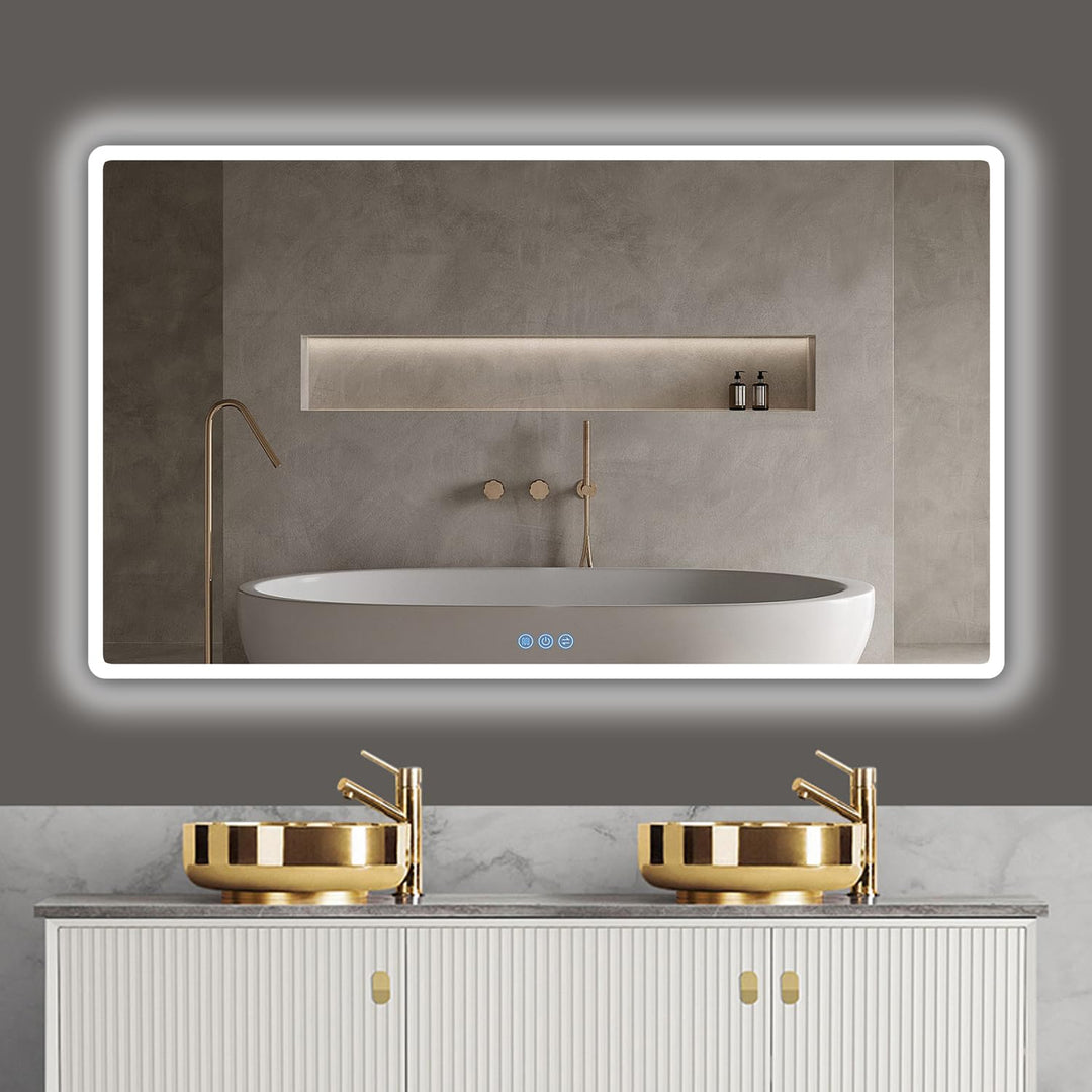 baklon Badspiegel mit Beleuchtung 120x70cm, Badezimmerspiegel Wandspiegel und Touch-Schalter, IP65-L