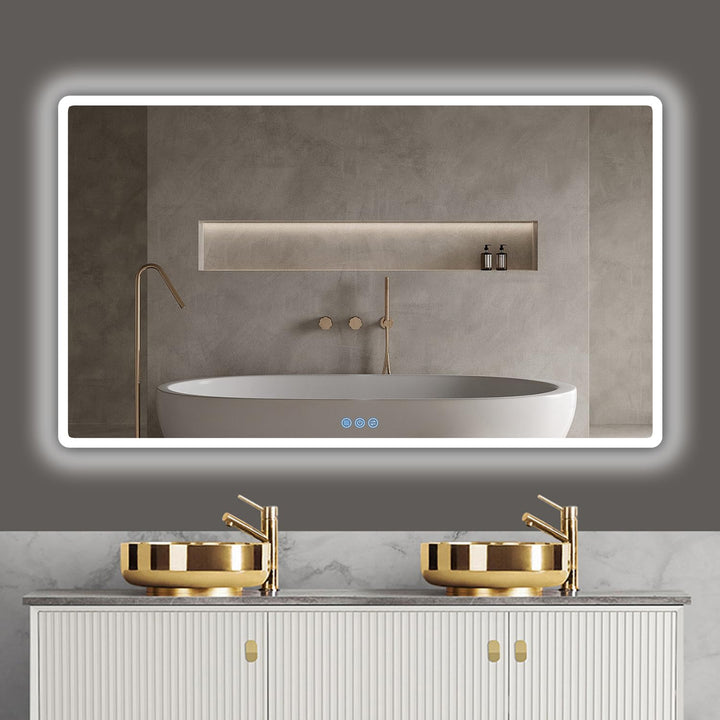 baklon Badspiegel mit Beleuchtung 120x70cm, Badezimmerspiegel Wandspiegel und Touch-Schalter, IP65-L