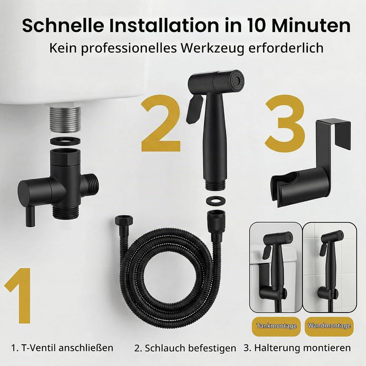 Edelstahl Bidet Handbrause Set Robuste WC Dusche Bidet Sprayer mit Halterung, T-Adapter &amp; Schlauch f
