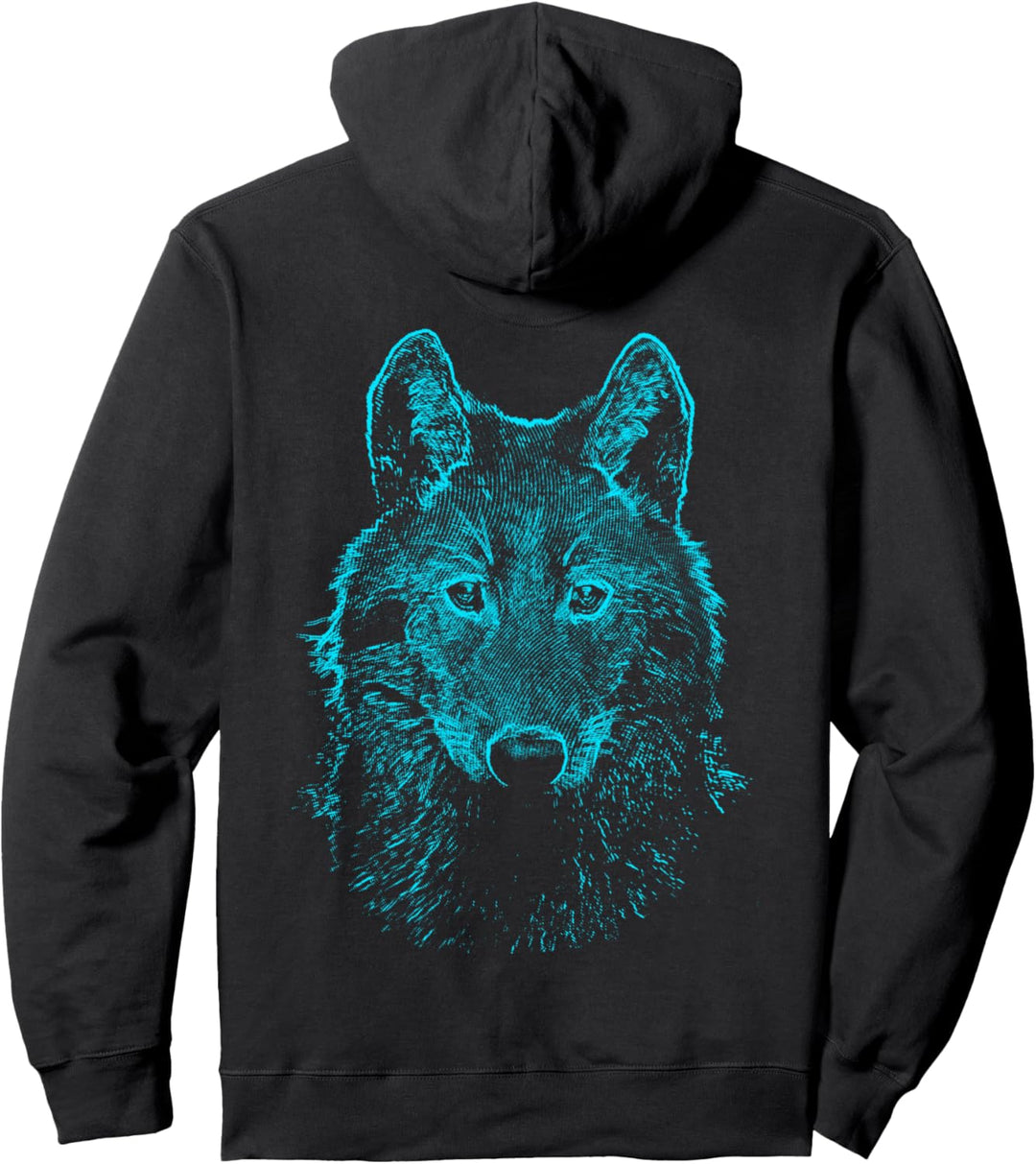 Wilder Wolf, der minimalistische Blau Tierillustration Pullover Hoodie