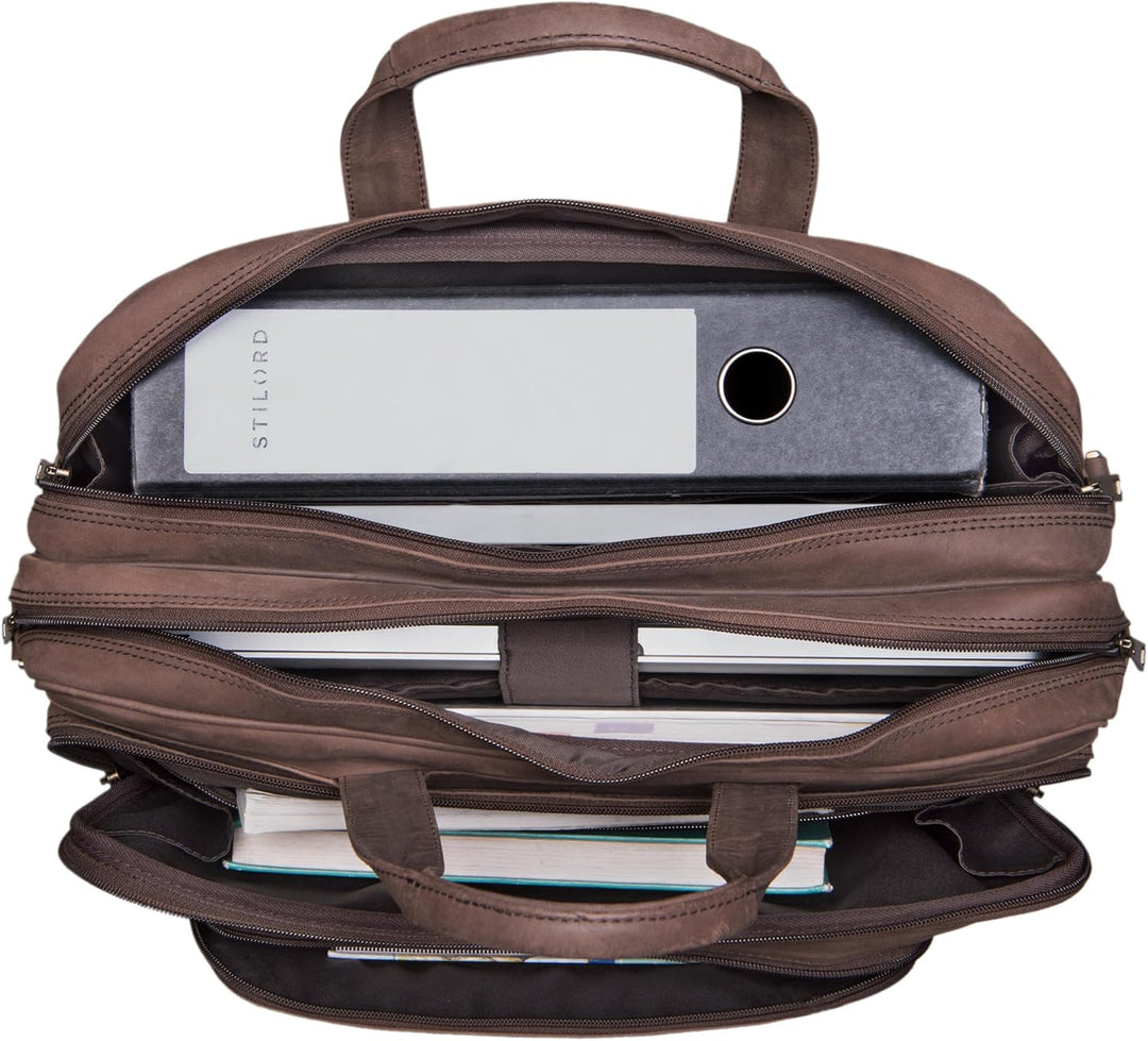 STILORD Artemis Vintage Lehrertasche Leder Aktentasche Herren Damen Businesstasche gross für Zwei Ak