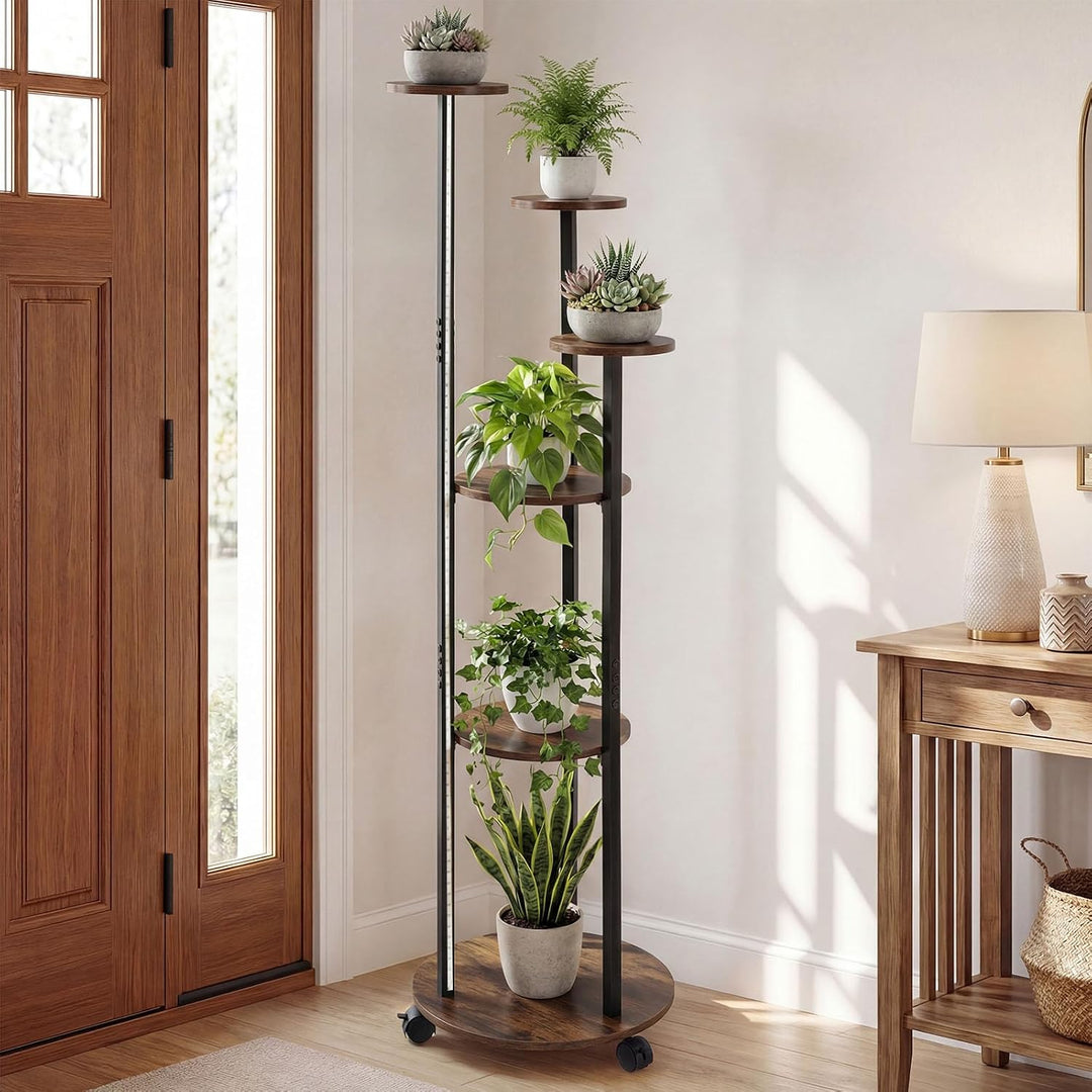 COSTWAY Blumenständer, 6-stufiges Pflanzenständer mit LED-Beleuchtung & Rollen, Pflanzenregal Outdoo