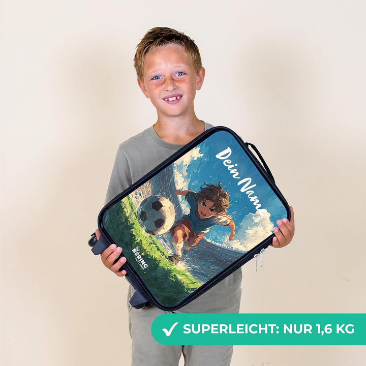 NoBoringSuitcases© Kinderkoffer Klein Personalisiert mit Name Reisekoffer Stadion - Fussball Mit Nam