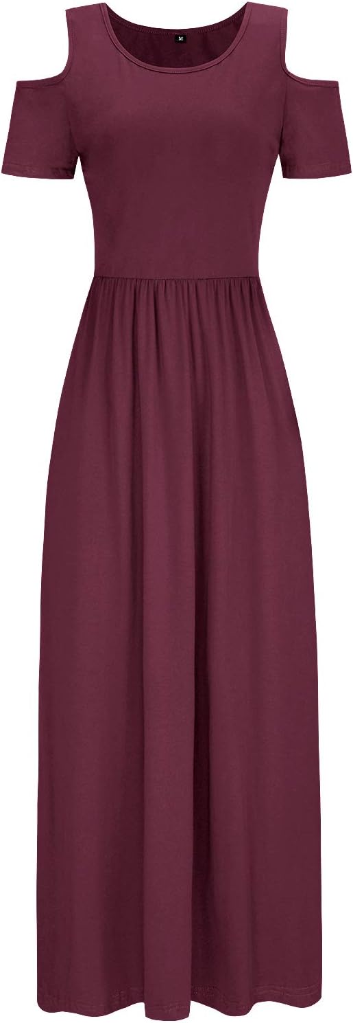STYLEWORD Sommerkleid Damen Lang Maxikleid Sommer Elegant Freizeitkleid Kurzarm Kleider mit Taschen
