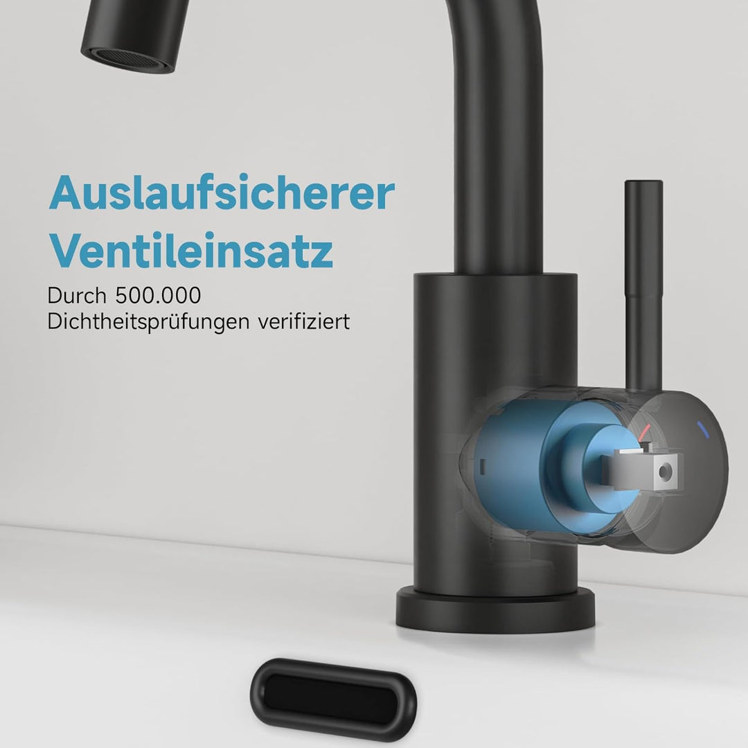 Wasserhahn Bad Schwarz, Wasserhahn Küche Edelstahl, 360° Drehbar Waschtischarmatur Hoch, Einhebelmis